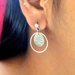 925 Silver Round Disc Hammered Earrings Jewelry