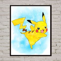 Pikachu Art Print Digital Files decor nursery room watercolor