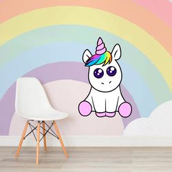Cute Unicorn Sticker The Magical Unicorn Is A Fairy Character Rainbow Unicorn Wall Sticker Vinyl Decal Mural Art Decor