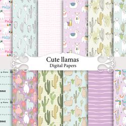 cute llamas, seamless patterns.