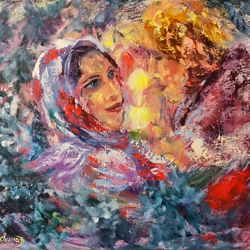 Fairy tale Oil Painting Art Original Canvas Love Girl Woman Man Christmas Artist Svinar Oksana
