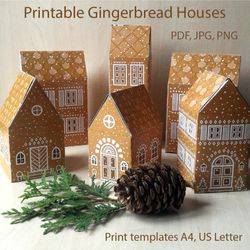 Printable Christmas gingerbread houses in PDF, JPG and PNG formats, paper templates