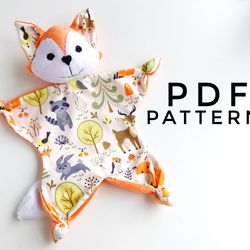 Fox lovey sewing pattern pdf, baby lovey pattern, animal security blanket pdf, baby toy pattern, baby shower gift patter