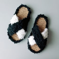 rope sandals eco beach hemp slippers womens black and white