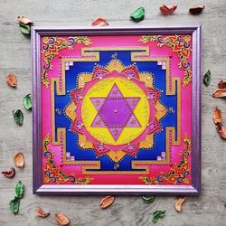 Krishna Yantra on glass Spiritual original painting Sacred geometry Yoga Healing art Tantra Vastu Vedic astrology