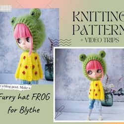 pattern for knitting a funny frog hat for blythe, blythe pattern pdf, pdf blythe knit hat, knit your own blythe