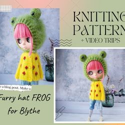 Pattern for knitting a funny frog hat for blythe, Blythe pattern PDF,  Pdf Blythe knit hat, Knit your own Blythe