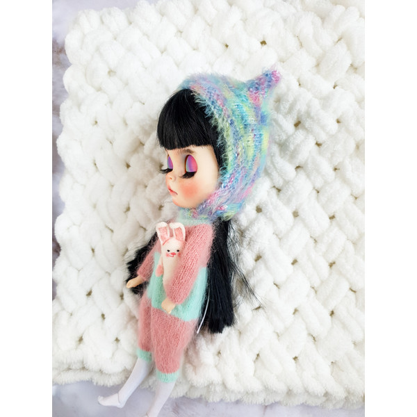 Pattern kitty hat for Blythe doll, Blythe knit helmet, Blythe knitting hat pattern, Knitting for dolls