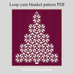 Loop yarn finger knitted Lace Christmas Tree blanket pattern PDF