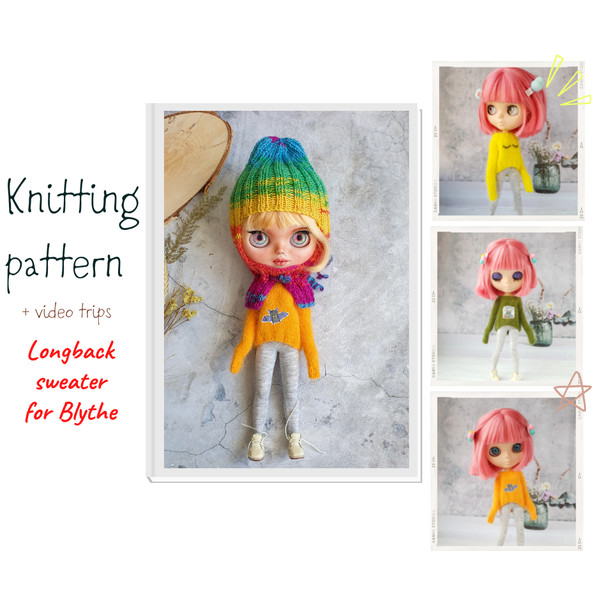 Blythe knit sweater pattern, Tutorial doll sweater, Doll sweater knitting pattern, Blythe doll clothes