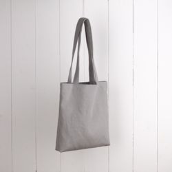 Capacity shopper bag in light grey Linen and cotton shopper with pockets inside Shopper bag from thick upholstery fabric