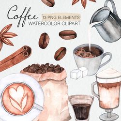 Watercolor Coffee Clipart / Coffee Drinks Illustration / Coffee Cup / Coffee Latte / Cappuccino / Espresso / Coffee PNG