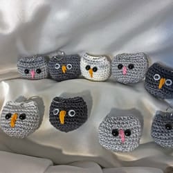 cute mini crochet amigurumi handmade pendant in the shape of an owl