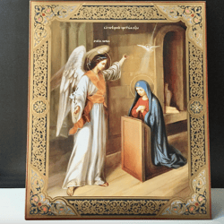 The Annunciation Icon - Copy | Large XLG Wooden Orthodox Icon. Gold silver foiled, 15 7/8"x13 1/8" (40cm x 33 x 0.8 cm)