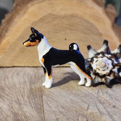 Brooch basenji figurine - brooch or dog show ring clip/number holder, cast plastic, hand-painted