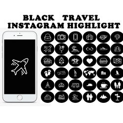 36 Black and White Travel Instagram Highlight Covers. Relaxation Social Media Icons. Vacation Instagram Story Covers.