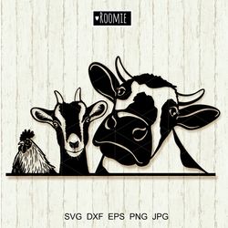 Farm Animals Clipart Svg For Cricut, Cow Goat Rooster Svg, farmhouse sign design, Cut file Cameo Silhouette Vinyl