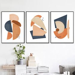 Abstract Geometric Set Of 3 Poster Printable Art Rust Wall Art Modern Pictures Large Art Diy Home Decor 3 Piece Prints