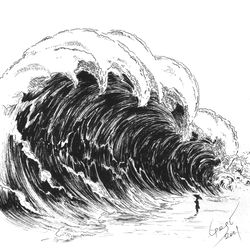 facing the future original ink drawing 7.7 x 7.3 in