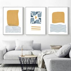 scandinavian poster abstract geometric printable art yellow blue wall art modern pictures large art 3 piece prints