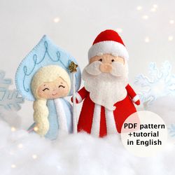 Felt Snow maiden and Grandfather Frost sewing PDF tutorial with patterns,DIY Christmas decor, Christmas tree toy pattern