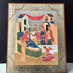 The Nativity of the Blessed Virgin Mary | Lithography print on wood | Size: 15 7/8"x13 1/8" (40cm x 33 x 0.8 cm)