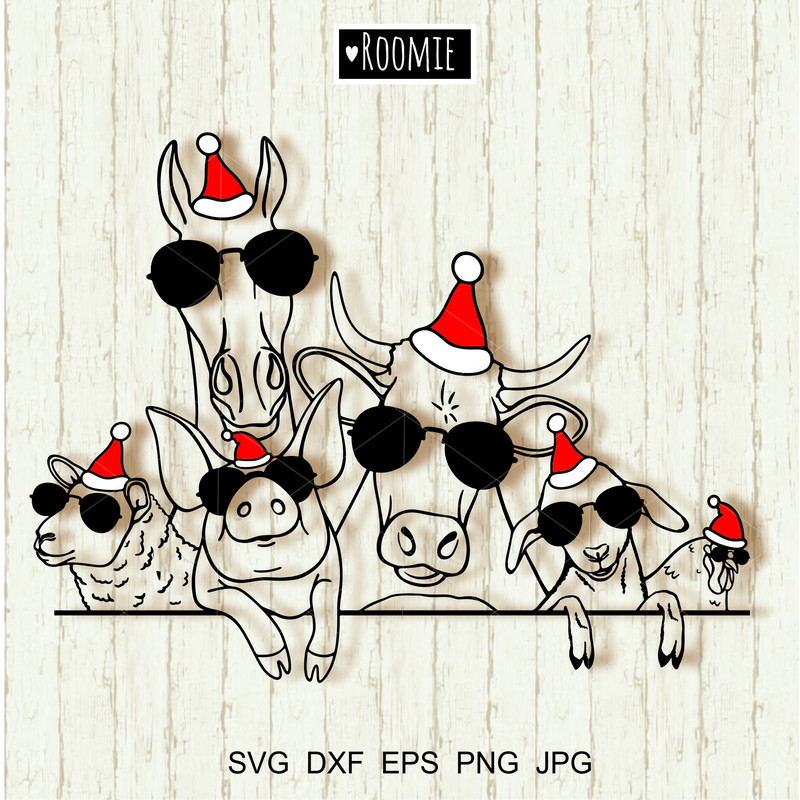 Christmas-Farm-animals-with-Santa-hat-and sunglasses-svg-Cow-pig-goat-horse-farmhouse-sign-.jpg