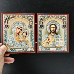 Russian Wedding Folding Icons  | Gold and Silver foiled lithography | Icon Reproduction | Size: 5 1/4"x4 1/2"