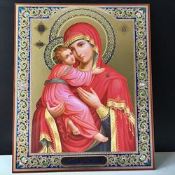 Virgin of Vladimir  | Lithography print on wood | Size: 15 7/8"x13 1/8" (40cm x 33 x 0.8 cm)
