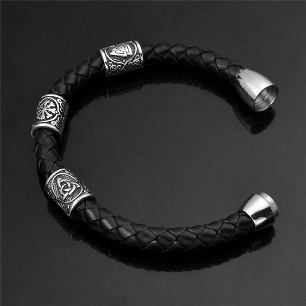 Retro Norse Runes Leather Bracelets Men's Vegvisir Stainless Steel 5.jpg