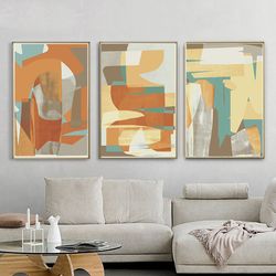 Abstract Modern Art Printable Art 3 Piece Prints Rust Wall Art Living Room Decor Large Abstract Triptych Concept Poster