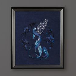 Blue bird cross stitch pattern PDF