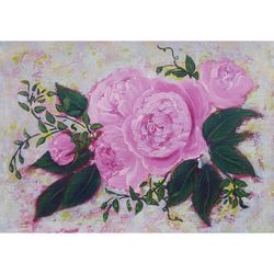 Roses Painting Flowers Original Art Floral Wall Art Pink Flower Acrylic Painting