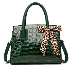 Womens Crocodile Embossed Bow Decor Top Handle Bag