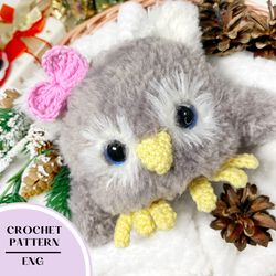 Crochet owl pattern in English PDF. Amigurumi plush owl animal toy.