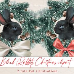 Black rabbit PNG. Christmas clipart. Bunny PNG clipart