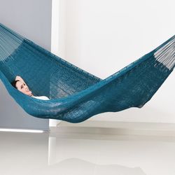 Turquoise Hammock Made With Thick Cotton Thread - Traditional Mayan Hammocks