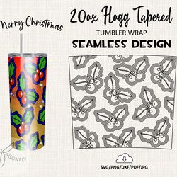 20 Oz HOGG Tatered Tumbler Wrap / CHRISTMAS HOLLY Burst tumbler template / Seamless design - HT-09