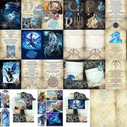 dragon, book of shadows, wicca, printed pages, witchcraft, herbal grimoire, spell, witch, recipe, digital junk journal,