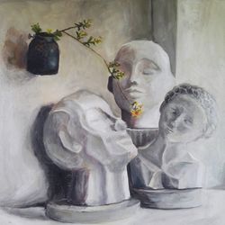 surreal art sculpture painting classical bust original art canvas surrealism painting male female bust