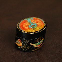 Animals lacquer box tiny hand-painted jewelry box Wildlife decorative Art