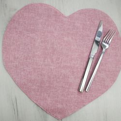 Pink heart placemats set of 4 or 2, valentine's day table decor, round placemats washable, personalised place mats