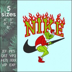 nike grinch embroidery design, steal swoosh christmas logo, 5 sizes