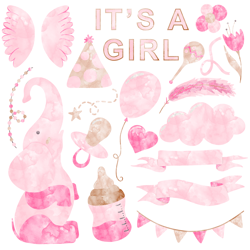 pink watercolor baby birthday png clipart
