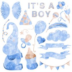 blue watercolor baby birthday png clipart
