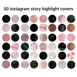 50 rose gold and black instagram highlight covers. pink and black social media icons. glitter instagram story icons.