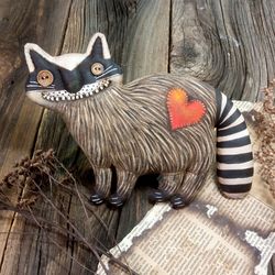 Textile doll funny Raccoon