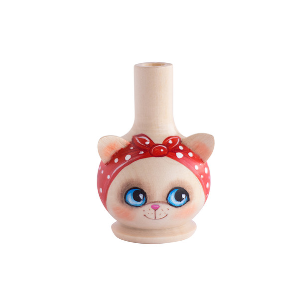 wooden cat whistle with red headband