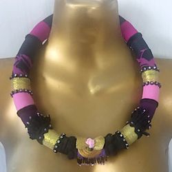 Textile necklace Tiny rose Handmade Unique