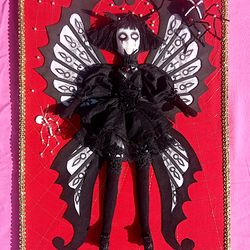 Doll on canvas  Gothic personage Moth  Wall decor Handmade  Unique